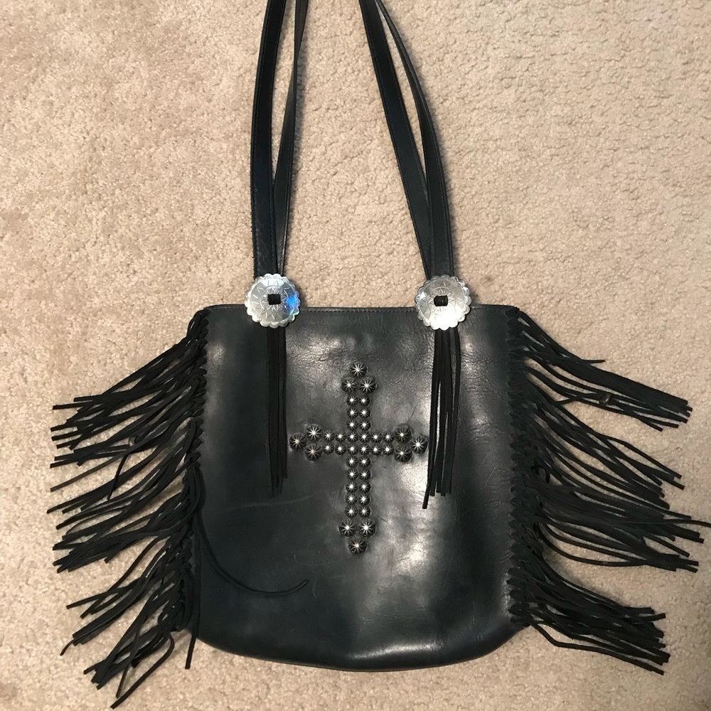 Western Fringe Leather Two Bar West tote 11x11